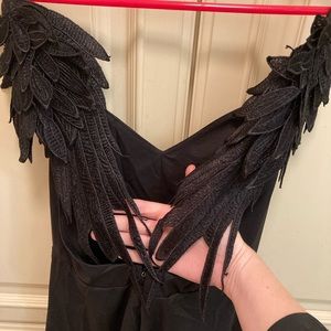 XS Black Mini Dress with Embroidered Wings NWOT